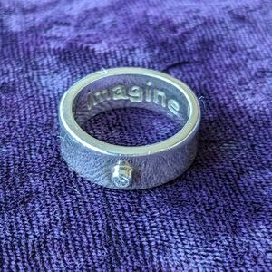 Vintage 925 Sterling Silver Imagine Band Ring With Bezel Set Stone